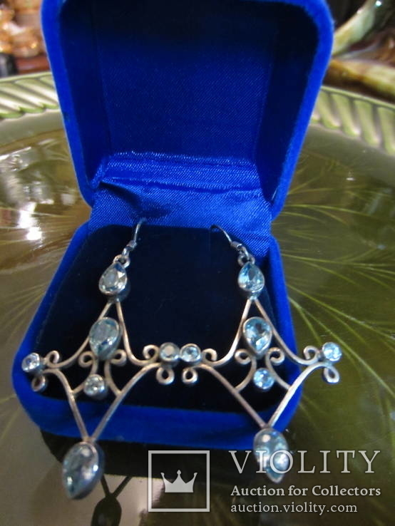  Серьги ‘‘Malgorzata’’ с голубыми цирконами, серебро 925‘‘, Европа, фото №2