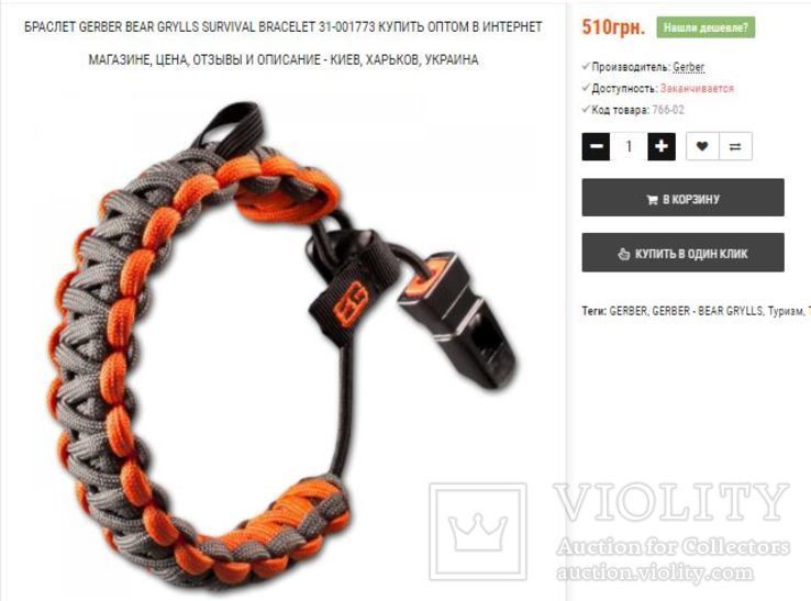 Браслет Gerber Bear Grylls Survival bracelet (31-001773), фото №7