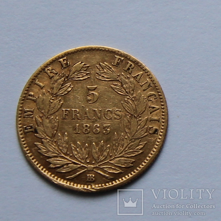 5 франков 1863 Франция. Золото. 1,62 г, фото №3