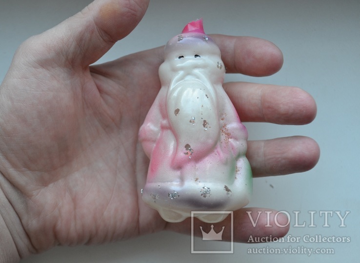 Старая стеклянная новогодняя игрушка на ёлку " Дед Мороз ". Из СССР. Высота 10 см., фото №12