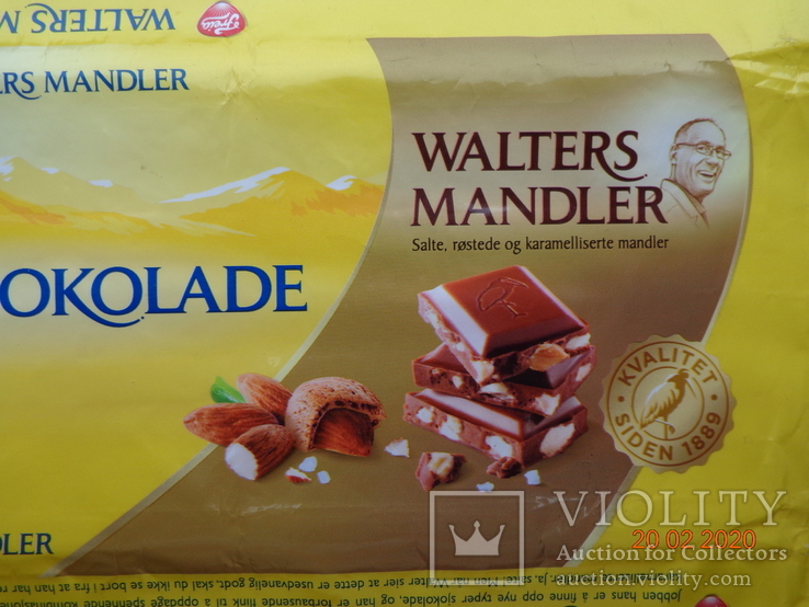 Обёртка от шоколада "Freia Melkesjokolade Walters Mandler" 200 g (Mondelez, Норвегия), фото №4