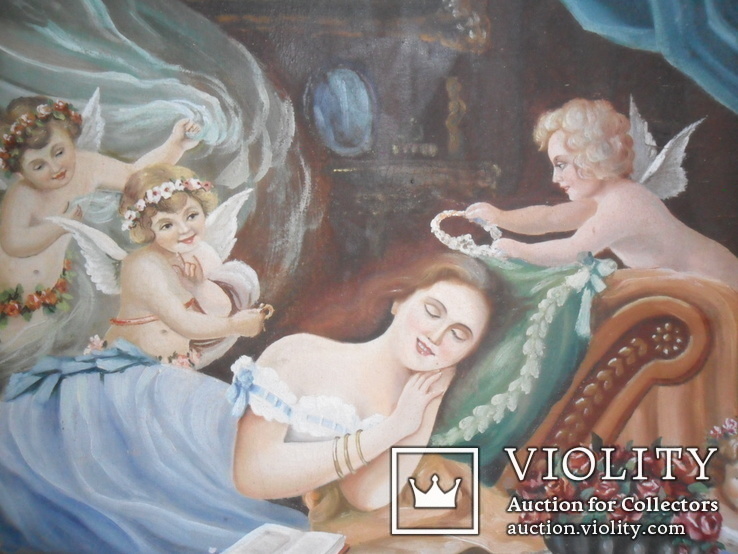 Картина ‘‘Спящая красавица и ангелы’’ (до 1917 г.). Копия., фото №9