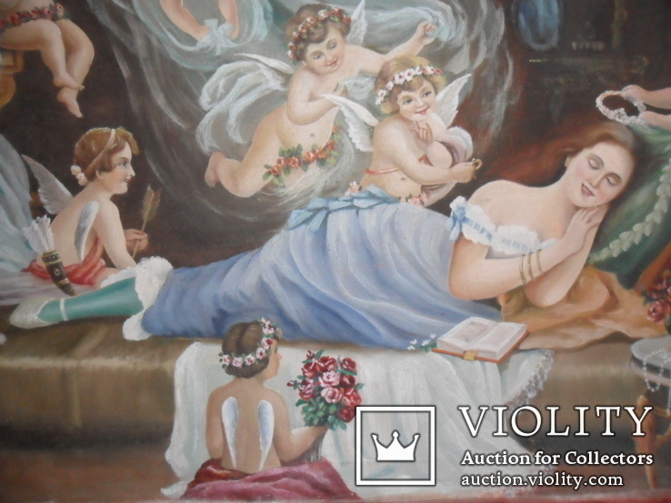 Картина ‘‘Спящая красавица и ангелы’’ (до 1917 г.). Копия., фото №11