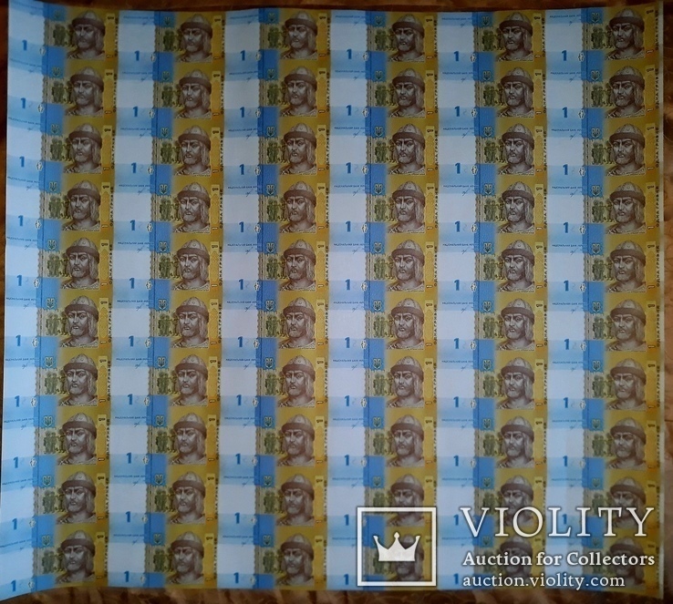  1  ₴ 2018 не разрезанный лист банкнот НБУ номиналом 60шт в листе UNC, фото №2