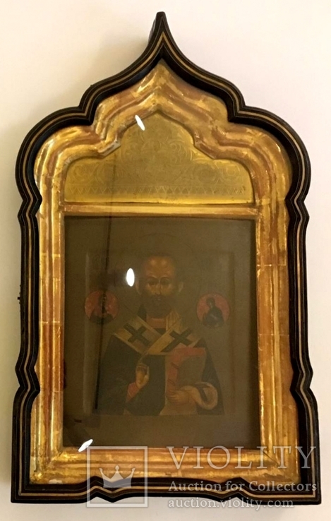 Икона "Святой Николай" в киоте.Россия, 2 половина XIX века., фото №3