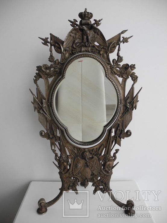 Большое чугунное зеркало в стиле милитари . Германия 19 век ( Клеймо ) Высота 63 см, photo number 2