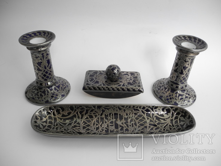 Старинный Настольный набор ( Фарфор , серебро , штихель , клеймо ), фото №6