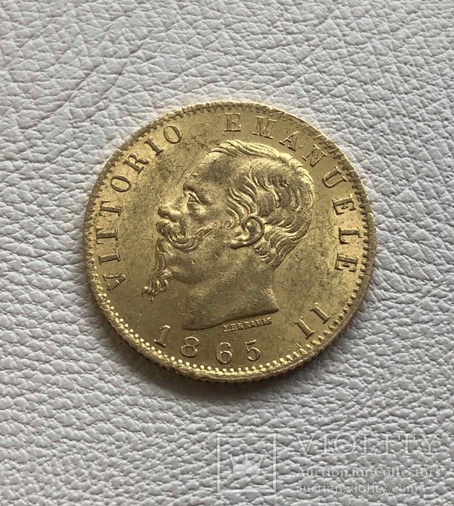 Италия 20 лир 1865 год золото 6,45 грамм 900’, фото №2