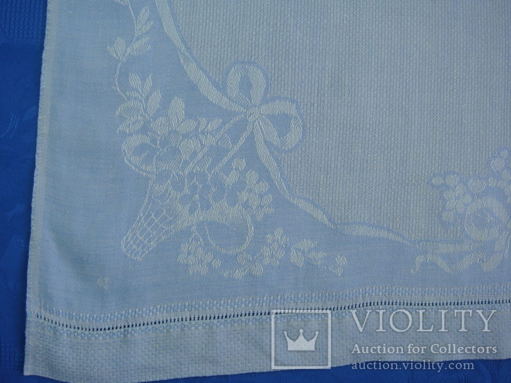 Двухсторонняя голубая жаккардовая скатерть или полотенце 55 х 89 см., фото №2