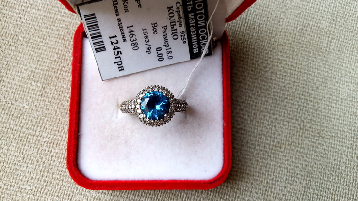 Кольцо серебро 925 вставки голубой кварц и цирконы., фото №2