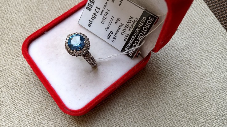Кольцо серебро 925 вставки голубой кварц и цирконы., numer zdjęcia 8