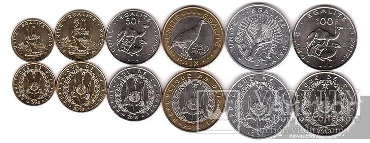Djibouti Джибути - набор 6 монет 5 10 20 50 100 250 Francs 1991 - 2016 UNC JavirNV