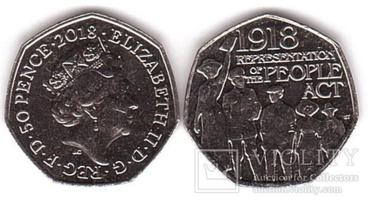 England Англия Великобритания - 50 Pence 2018 UNC 100 лет закона о народонаселении