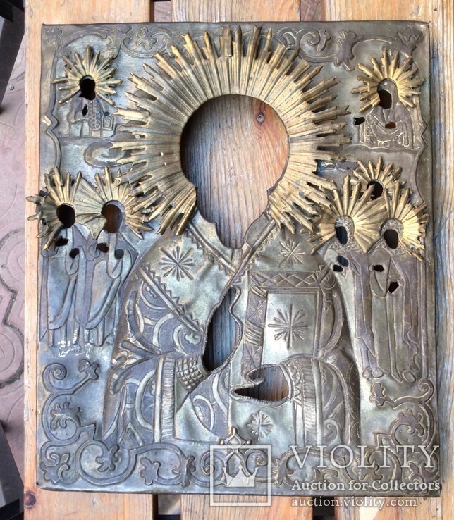 Икона Св.Николай Чудотворец с приписными, в окладе, фото №8