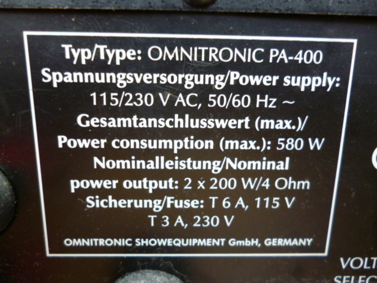 Підсилювач OMNINRONIC PA-400 580W РОЗПРОДАЖ з Німеччини, photo number 11