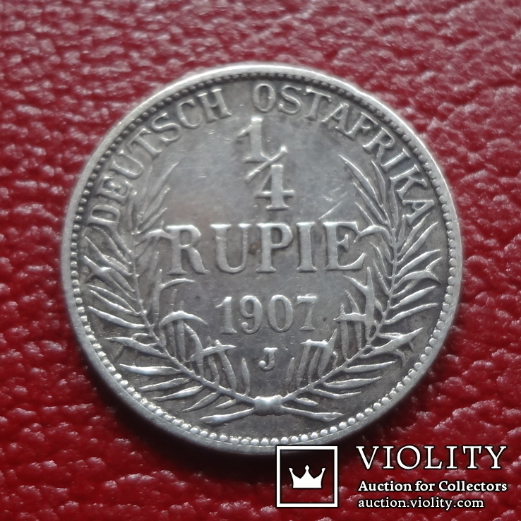 1/4 рупии  1907  J  Германская Африка  серебро   (3.11.6) ~, фото №4