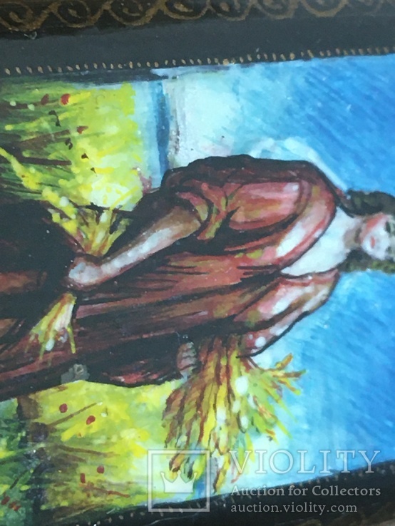 Шкатулка мини-лак,роспись "Руфь" автор А.С.Молчанов, фото №9