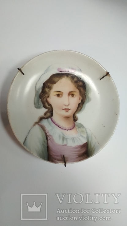 Пара старинных тарелок, портреты, ручная роспись, фото №8