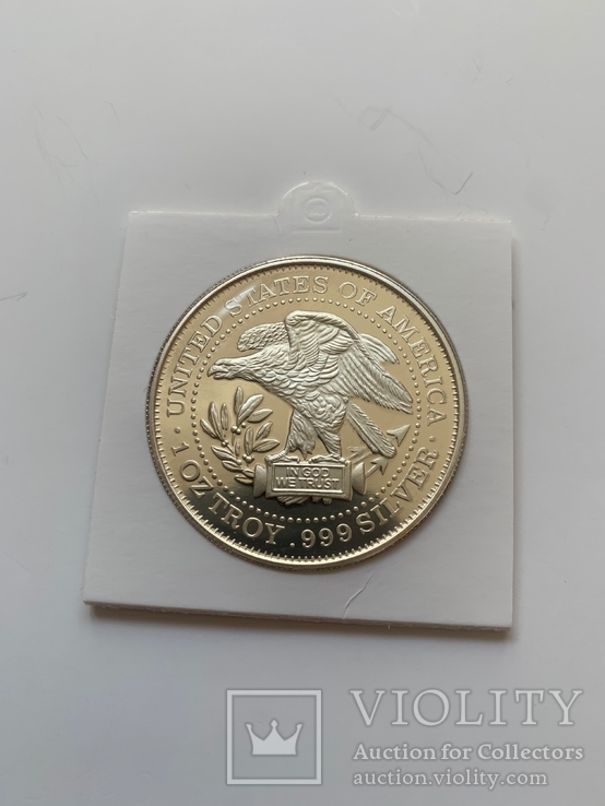 США. Серебро. 2001 г. 1 Oz 999 Two Generations Of Presidents George Bush Fine Silver Coin., фото №4
