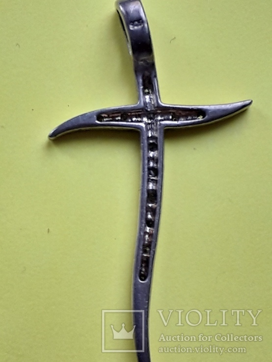 Крестик-шпага с белыми камнями Серебро, фото №4