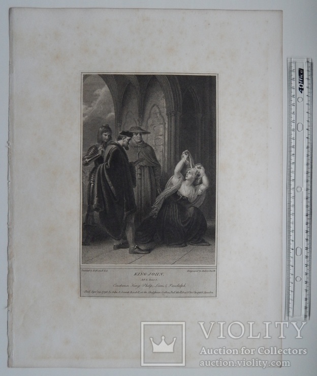 Старинная гравюра. Шекспир. "Король Иоанн", акт III. 1803 год. (42 на 32 см.)., фото №6