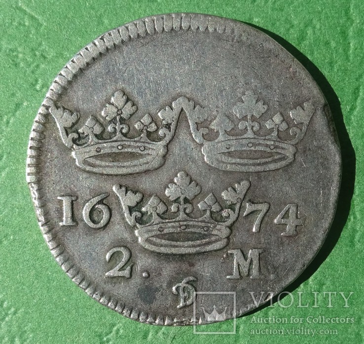2 марки 1674, Швеция. Король Карл XI (1660–1697). DF., фото №3