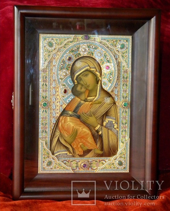 Икона Божьей матери "Владимирская". Серебряный оклад, эмаль, фото №3