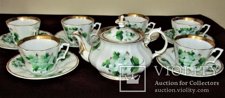Антикварный сервиз чашки блюдца чайник клеймо TPM C.Tielsch Германия 1845-1850 г.г., фото №3