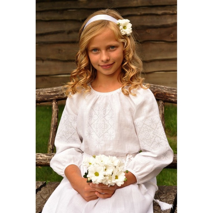 Святкова дитяча сукня з натурального льону з білою вишивкою, numer zdjęcia 4