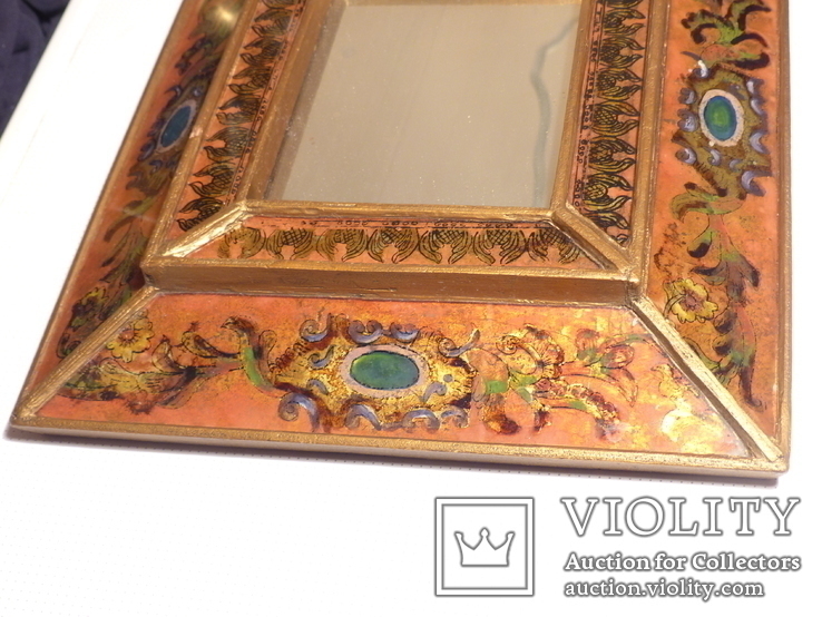 Зеркало - Перу - рамка дерево   роспись по стеклу . золочение- ручная работа - 32 х 28 см, фото №4