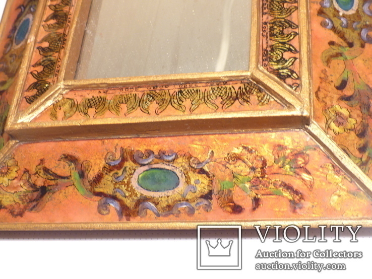 Зеркало - Перу - рамка дерево   роспись по стеклу . золочение- ручная работа - 32 х 28 см, фото №6