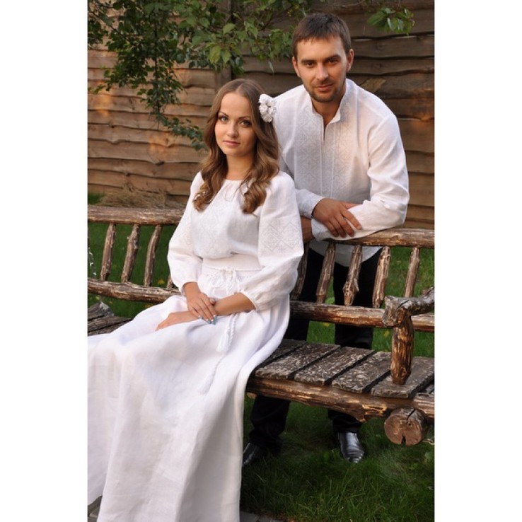 Весільний комплект -  вишиванка і жіноча сукня з вишивкою в техніці "білим по білому", фото №2