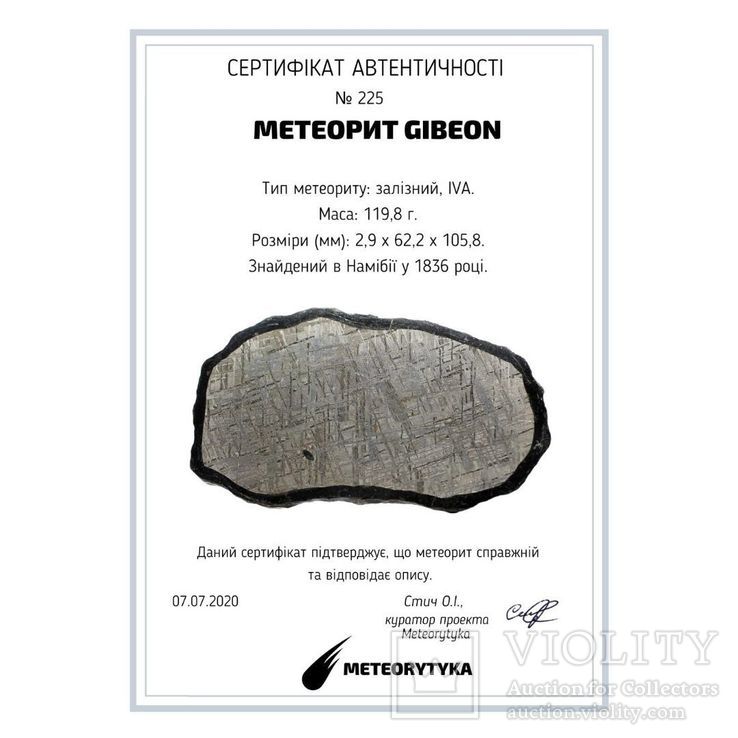 Залізний метеорит Gibeon 119.8 г., з сертифікатом автентичності, фото №11