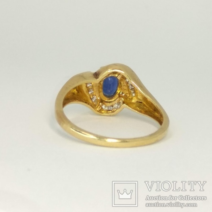 Золотое кольцо с натуральным сапфиром и бриллиантами, фото №6