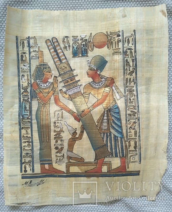 Картина на папирусе , Египет , 17 * 20 см. , подпись мастера, фото №2