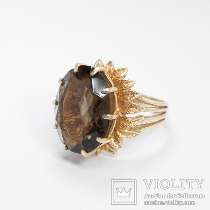 Золотое кольцо с натуральным дымчатым кварцем, фото №2