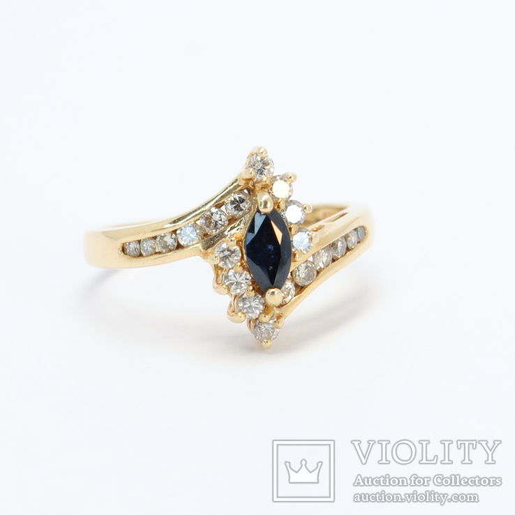 Изящное золотое кольцо с сапфиром и бриллиантами, фото №4