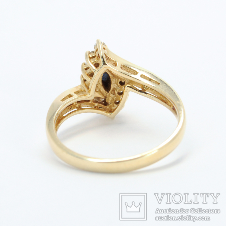 Изящное золотое кольцо с сапфиром и бриллиантами, фото №8