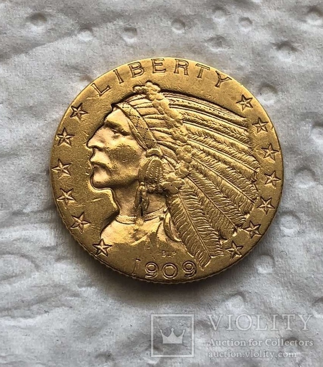 США 5 $ 1909 год 8,35 грамм золота 900’, фото №2