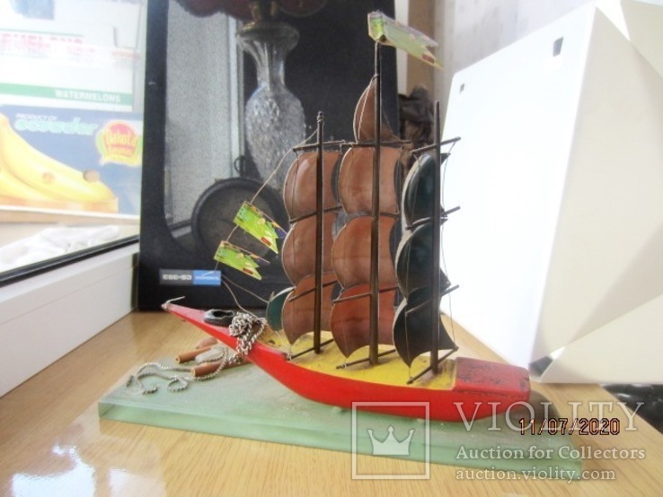 Модель парусник "морская" орг. стекло металл дерево, фото №9
