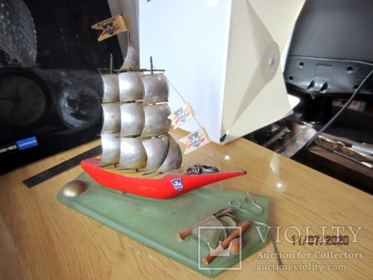 Модель парусник "морская" орг. стекло металл дерево, фото №11