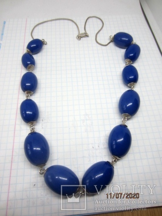 Колье Маслины, Ар Деко, из серебра 925 вставки бакелит синий, photo number 5