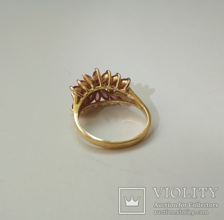 Винтажное золотое кольцо с натуральными рубинами и бриллиантами, фото №4