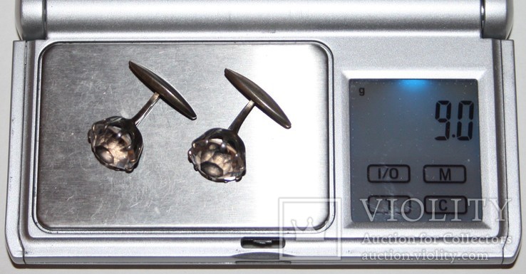 Серебрянные запонки СССР с горным хрусталём (проба 875.,РС5), фото №13