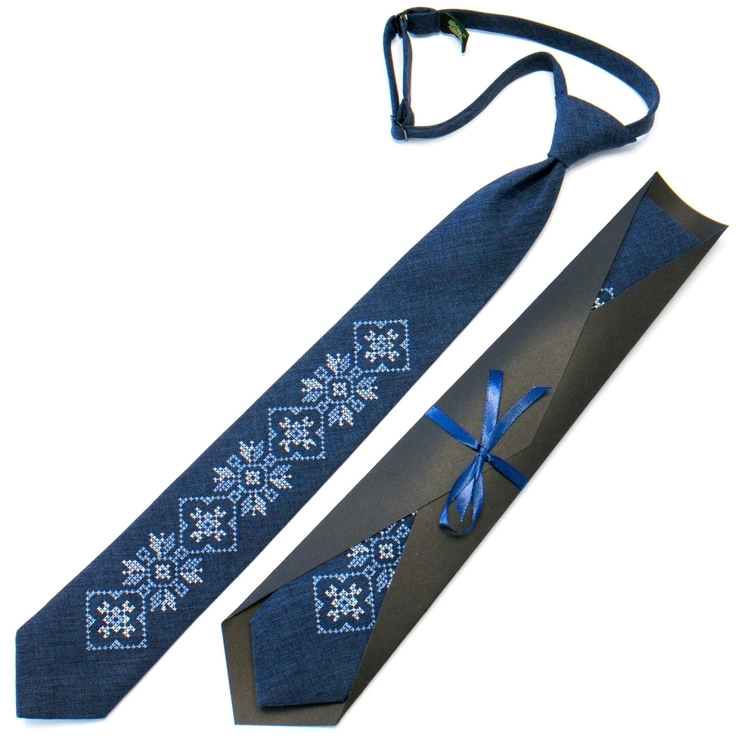 Підліткова краватка з вишивкою синя №715, фото №2