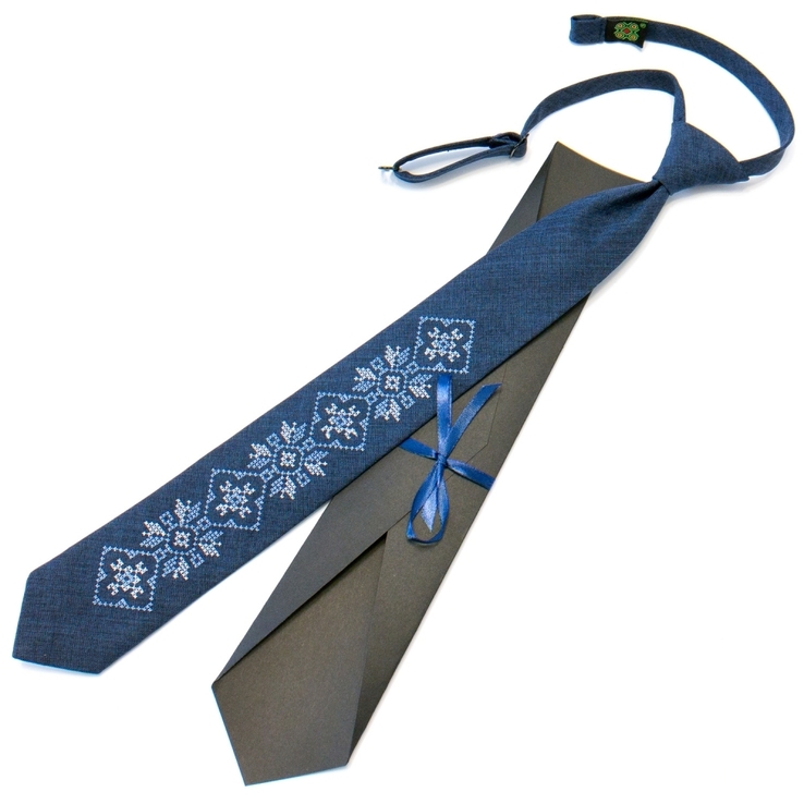 Підліткова краватка з вишивкою синя №715, фото №3