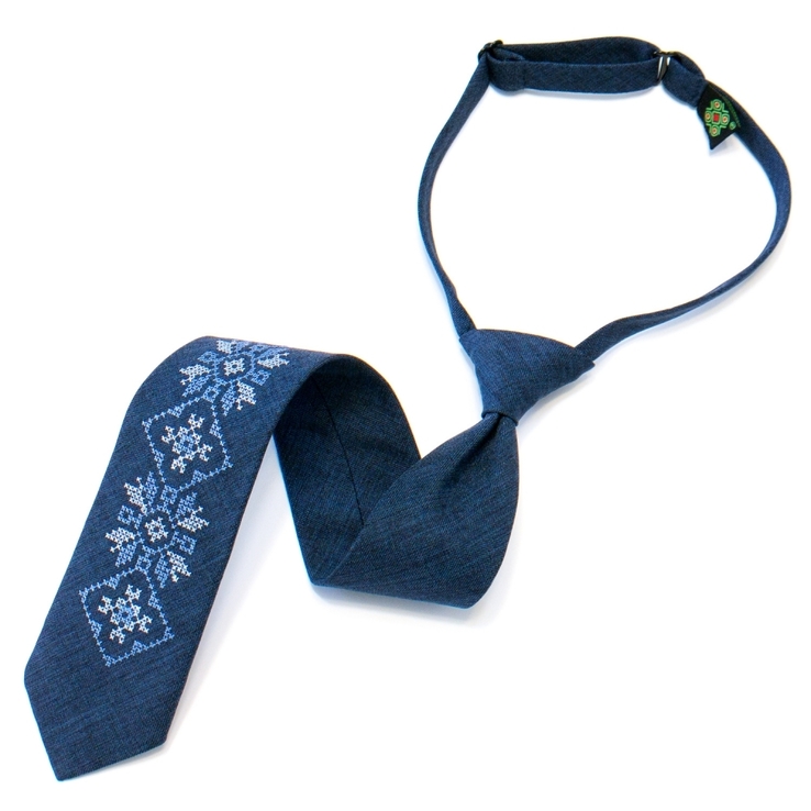 Підліткова краватка з вишивкою синя №715, фото №7
