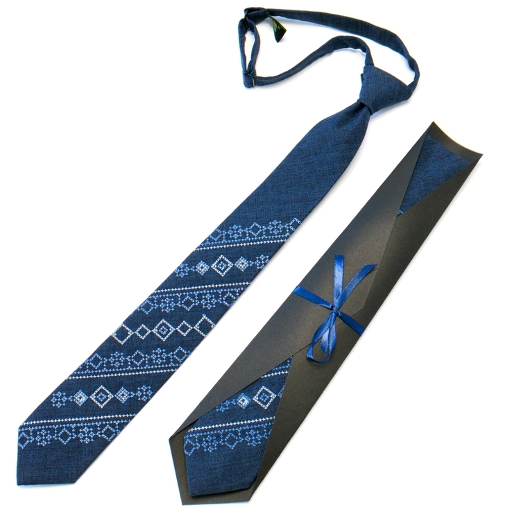 Підліткова краватка з вишивкою синя №716, фото №2
