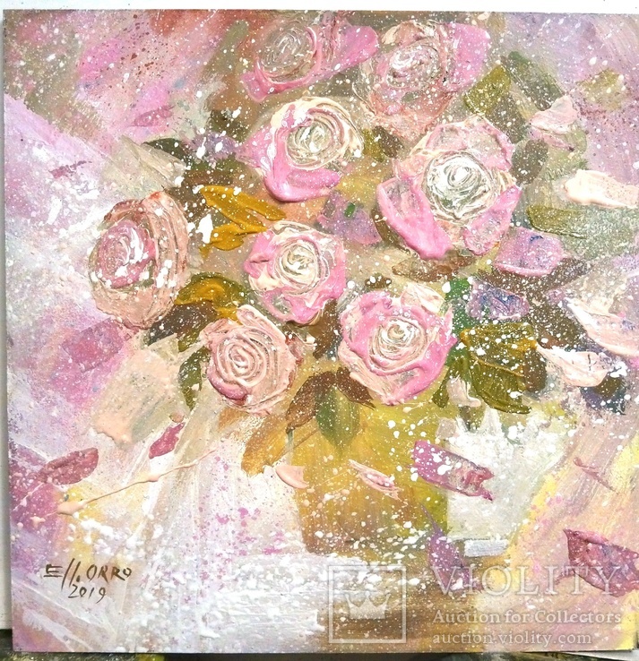 «Розовые розы» двп/акрил  25х25  2019 г., фото №4