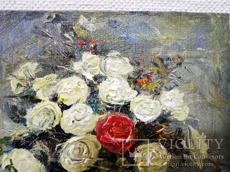 «Красная роза» холст на картоне/масло 15х15 2018 г., фото №5